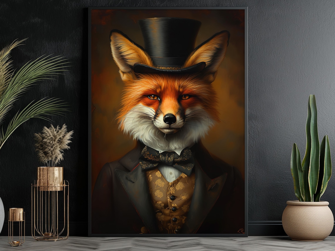 Vintage Renaissance Fox Portrait, Gothic Art Print