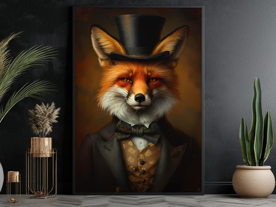 Vintage Renaissance Fox Portrait, Gothic Art Print