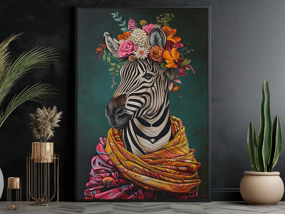 Vintage Maximalist Zebra Lady Poster Art Print