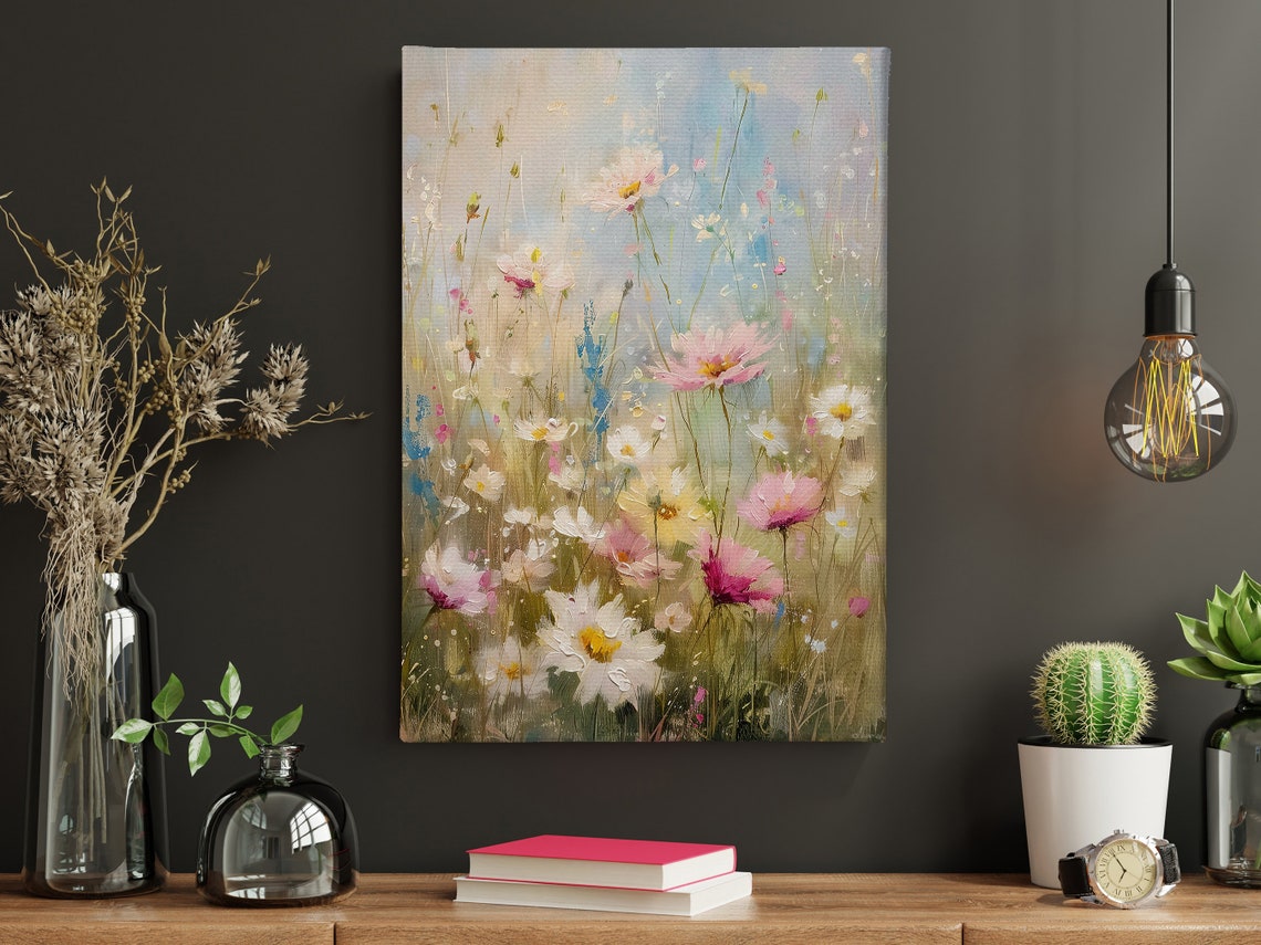 Pastel Wildflower Meadow Pink Cosmos Dreamy Botanical Art Poster - Image 4