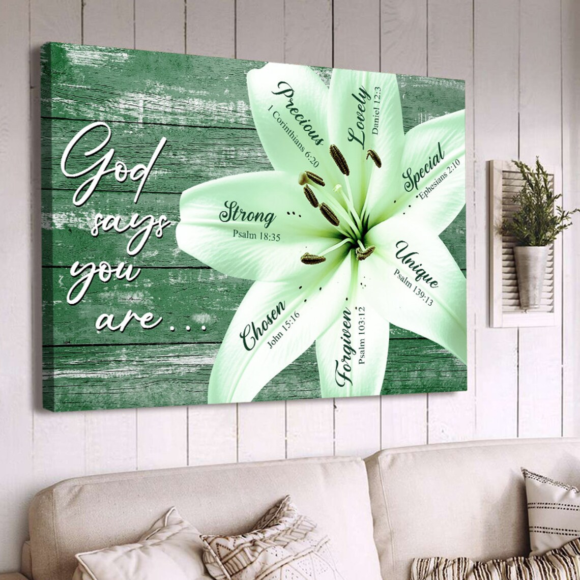 God Says You Are White Lily Flower Scripture Words Faith Canvas Wall Poster - Image 5