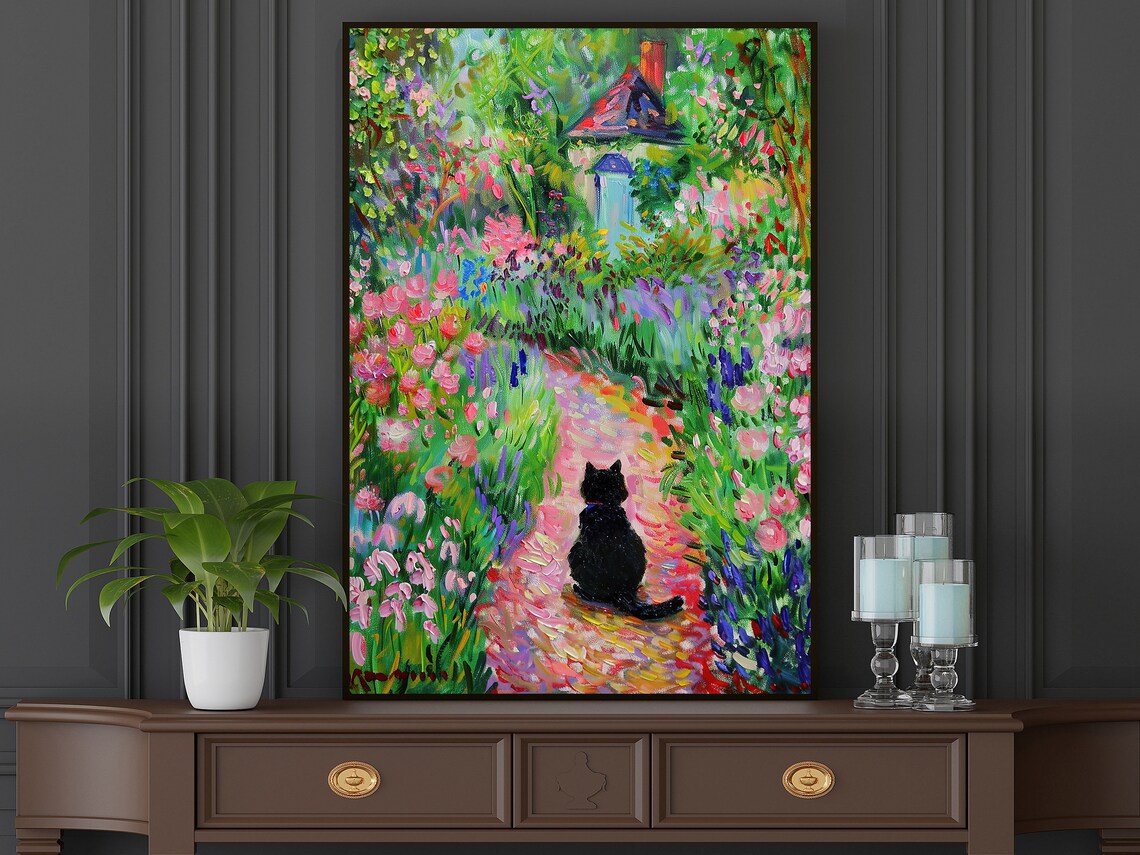 Matisse-Inspired Black Cat in Flowers Garden Art Print - Image 5