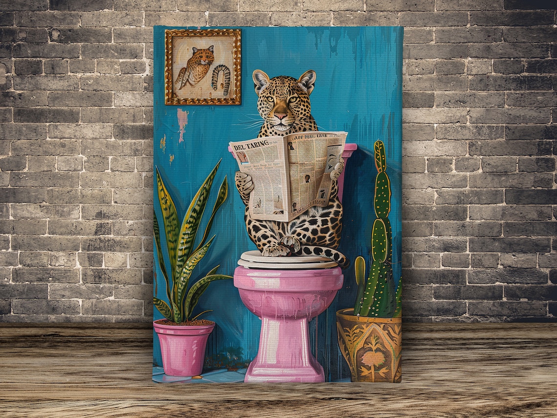 Matisse-Inspired Leopard on Toilet Bathroom Art Print - Image 2
