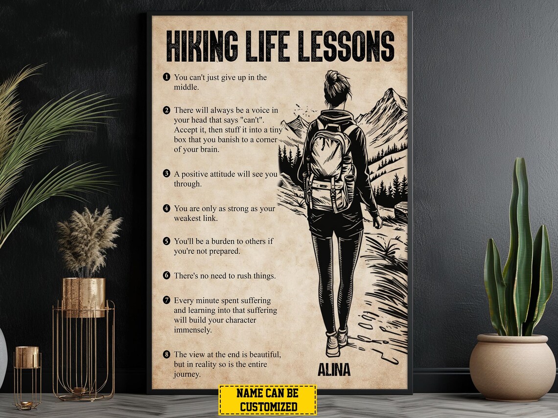 Personalized Hiking Life Lessons Poster, Adventure Art