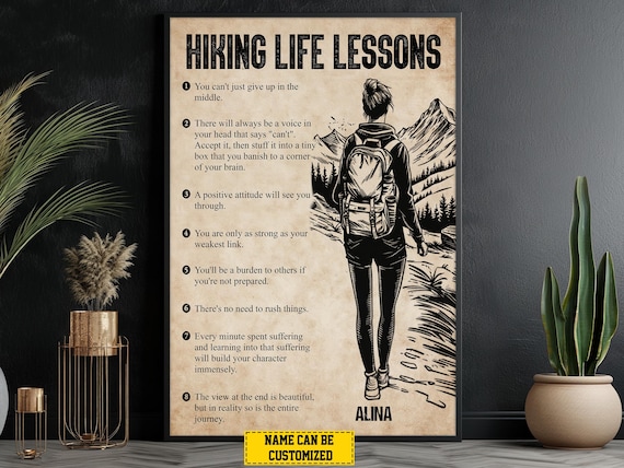 Personalized Hiking Life Lessons Poster, Adventure Art