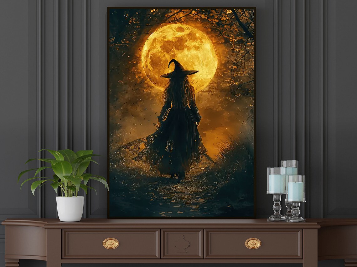 Magical Moon Witch Halloween Wall Art Print, Dark - Image 5