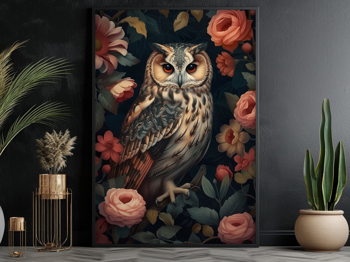 Vintage Floral Owl Gothic Wall Art Poster Print - Image 5
