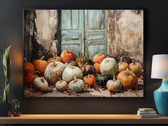 Vintage Harvest Pumpkins Pile Rustic Fall Farmhouse Wall Art Print