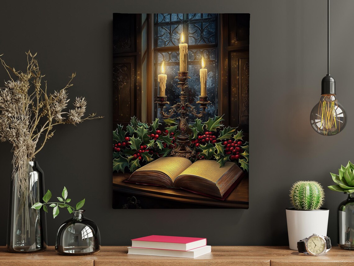 Vintage Xmas Candle Painting, Cozy Christmas Poster - Image 5