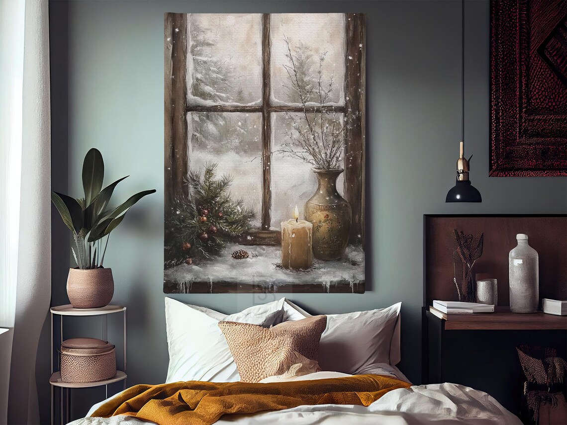 Vintage Snowy Window Painting Winter Poster - Image 3