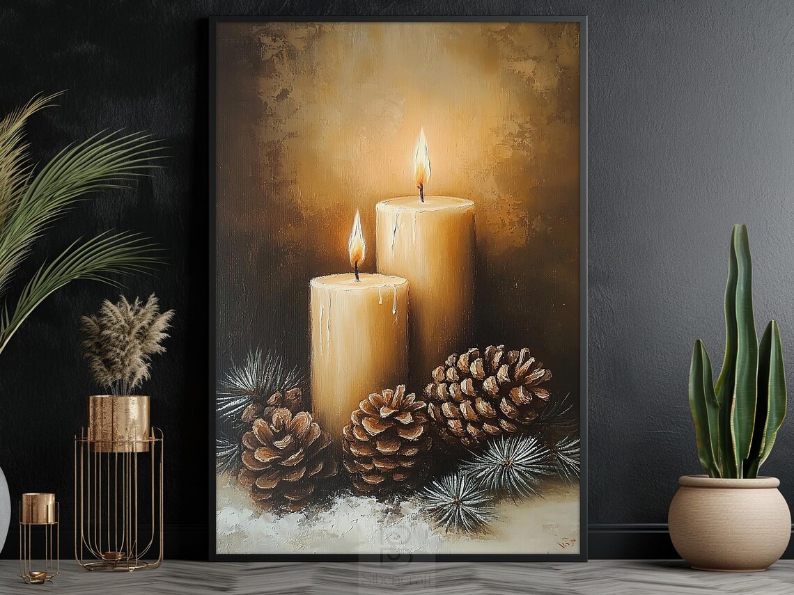 Vintage Christmas Candles Art Print, Holiday Decor - Image 6