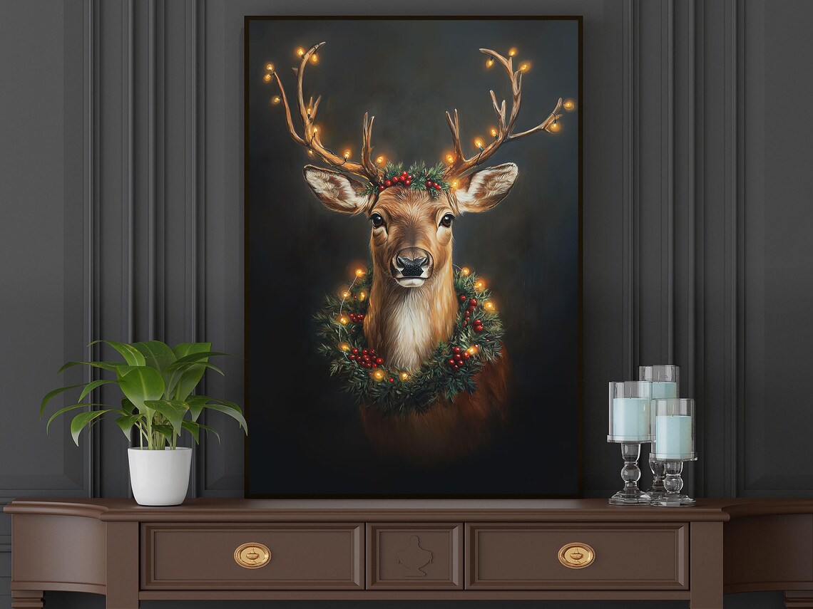 Vintage Christmas Reindeer Art Print, Cottage Decor - Image 5