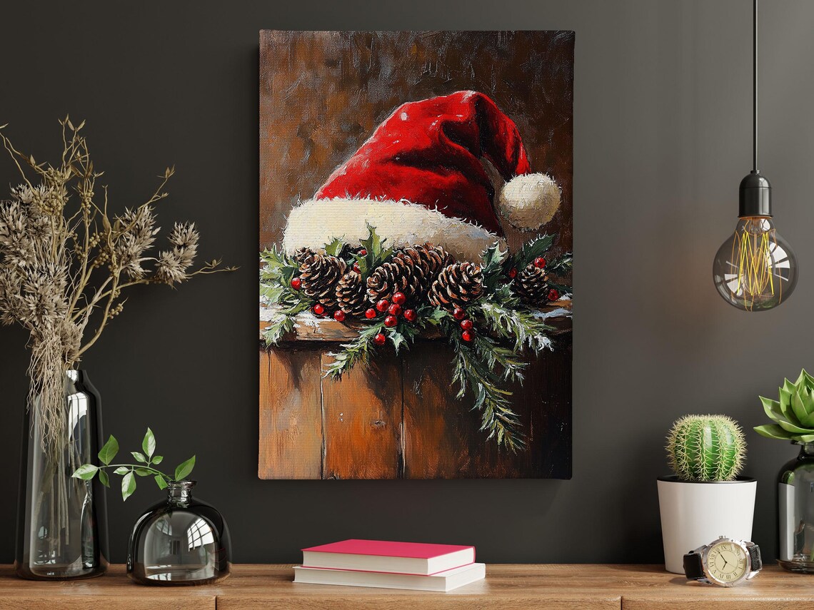 Vintage Santa Hat Painting, Christian Christmas Poster - Image 4