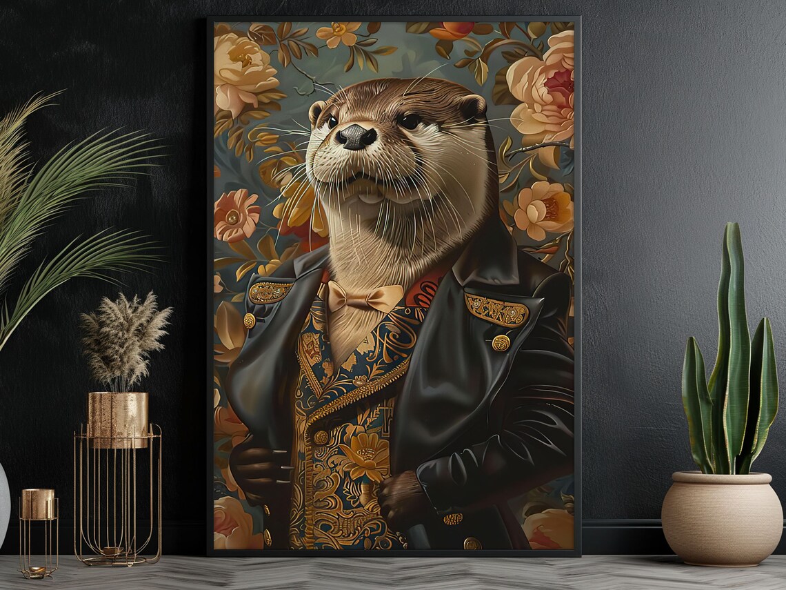 Cottage Renaissance Otter, Vintage Animal Art Print - Image 3