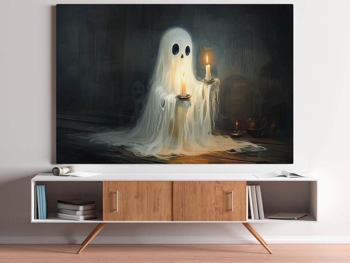 Dark Ghost Holding Two Lit Candles in Spooky Room Candlelight Poster - Image 5