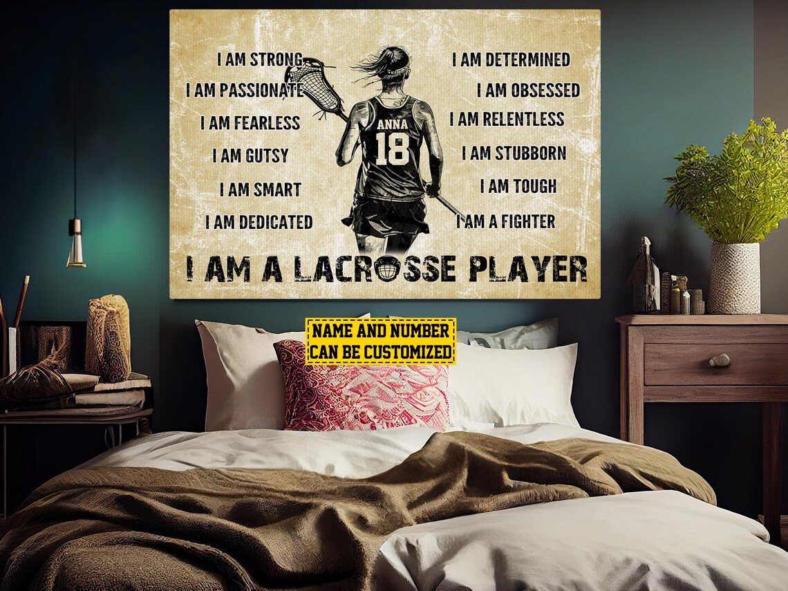 Personalized I Am A Lacrosse Player Affirmation Custom Name Number Girls Poster - Image 6
