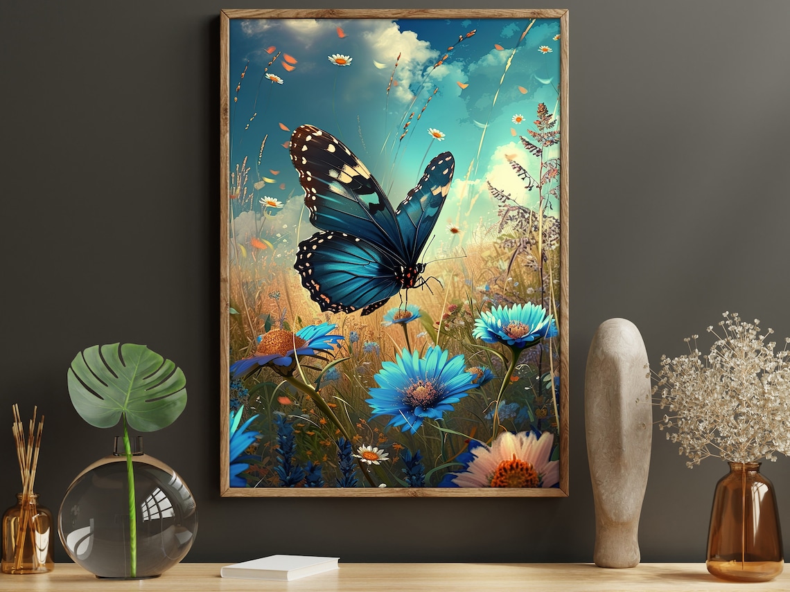 Vintage Butterflies in the Field, Botanical Art Print