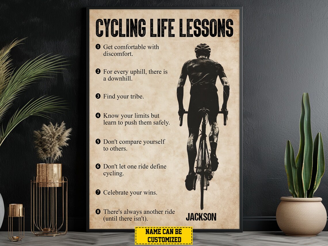 Cycling Life Lessons Personalized Vintage Style Cyclist Quote Poster - Image 4