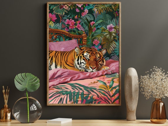 Matisse-Inspired Tiger Sleep On The Bed Art Print