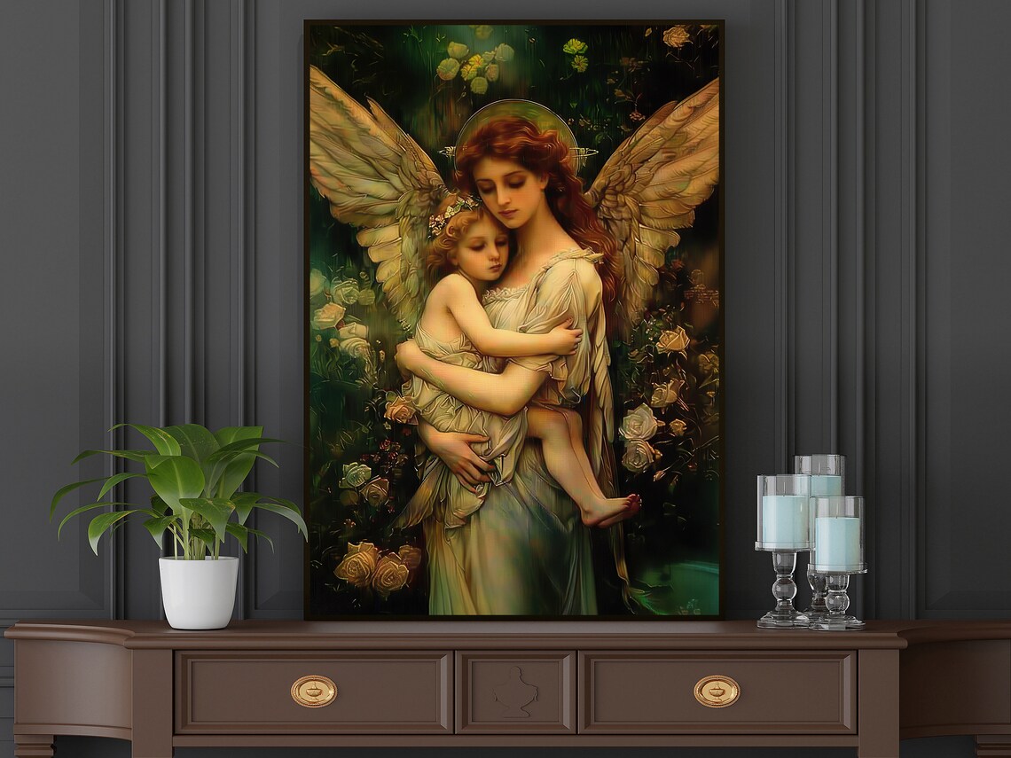 Mother Angel and Daughter Painting, Faith Poster Print - Image 5