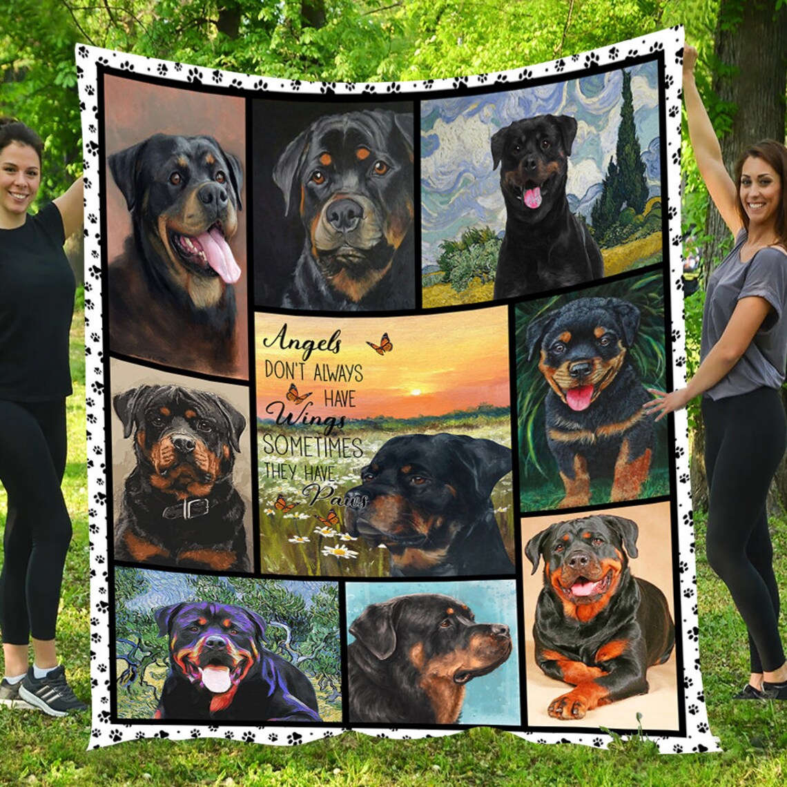 Rottweiler Angels Dont Always Have Wings Paw Print Photo Blanket Gift - Image 5