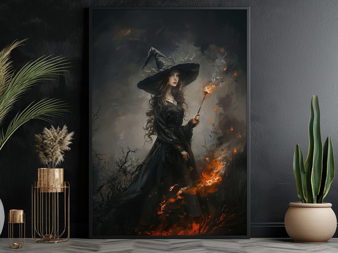 Dark Young Fire Witch, Magical Halloween Poster Print - Image 4