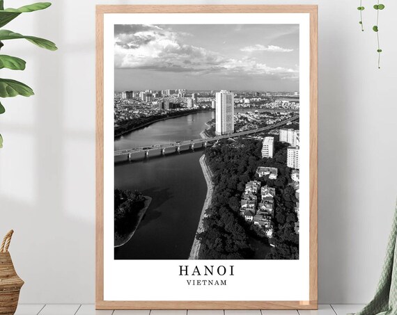 Hanoi Vietnam Red River Aerial View Black And White Travel Photo Poster