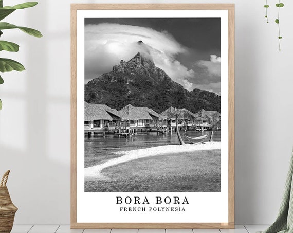 Bora Travel Poster Black And White Photo Island Landmark Wall Art Print Decor Gift