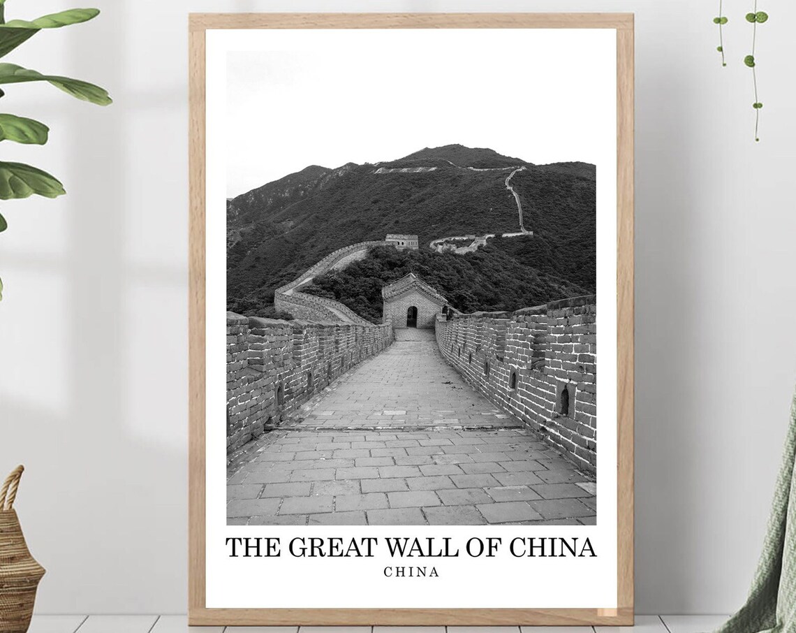 Great Wall Of China Mountain View Black And White Landmark Poster