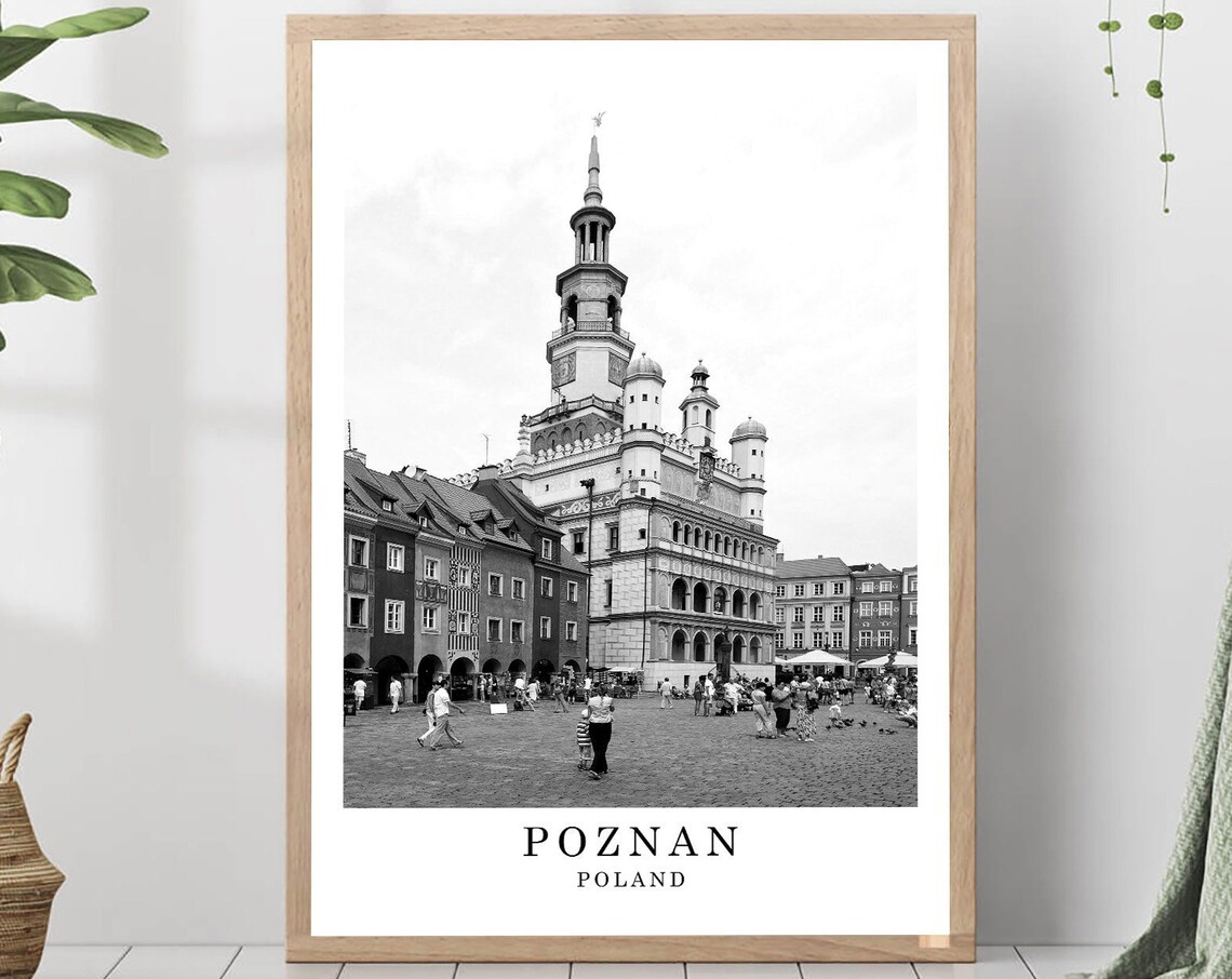 Poznan Renaissance Old Town Hall Black And White Poland City Poster
