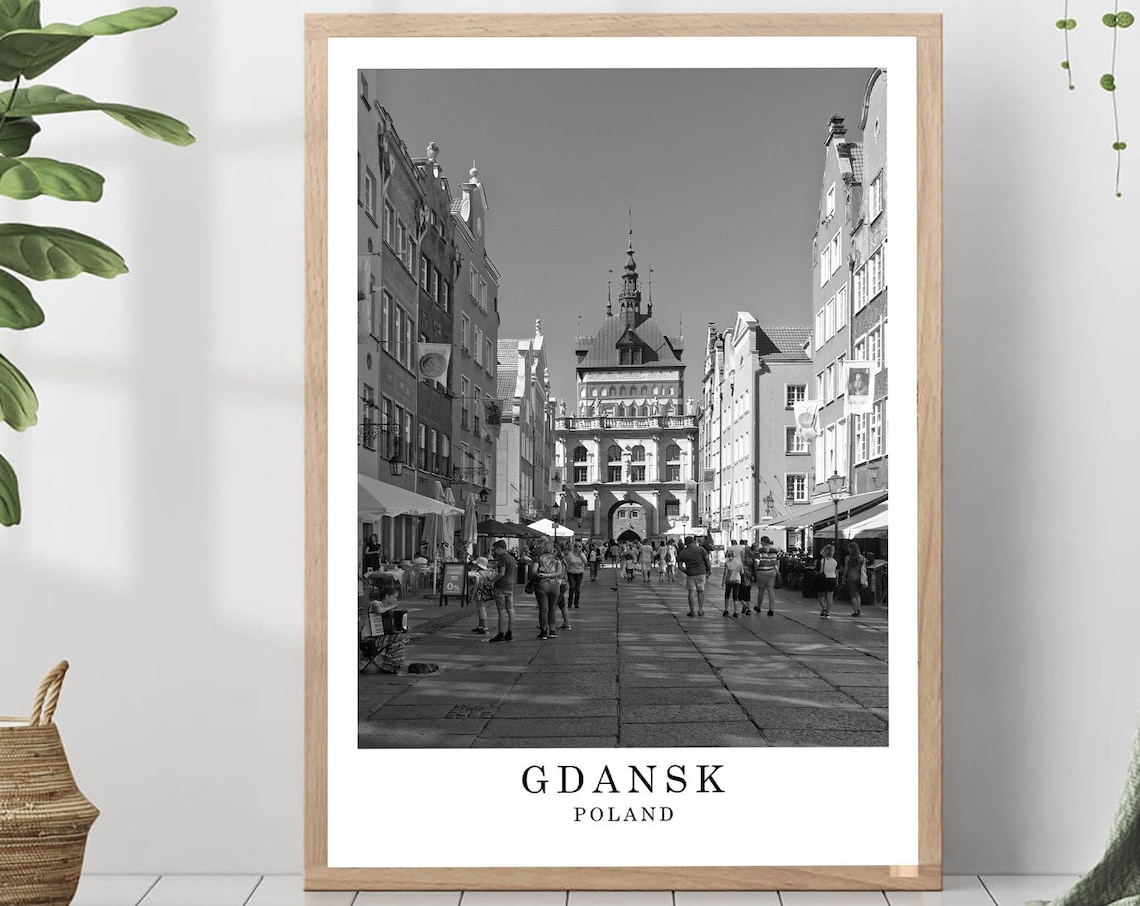 Gdansk Long Market Street Golden Gate Black and White Photo Poster