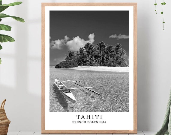 Tahiti Travel Print Black And White Photo Island Landmark Poster Wall Art Decor Gift