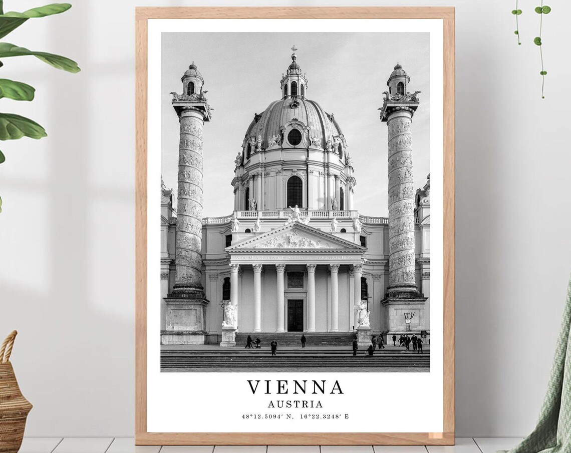 Vienna Austria Karlskirche Church Black And White Photo Poster