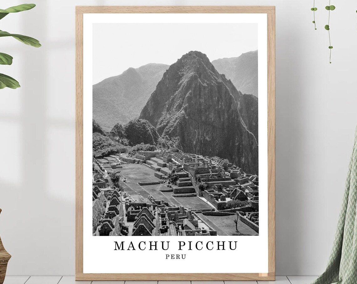 Machu Picchu Inca Ruins Andes Peru Black White Travel Poster