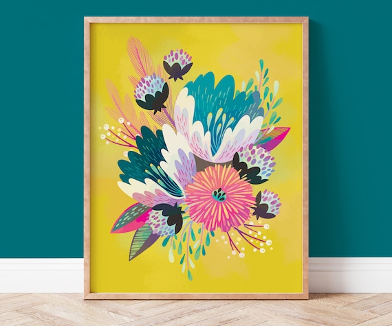 Colorful Flower Wall Art, Bright Floral Art Print
