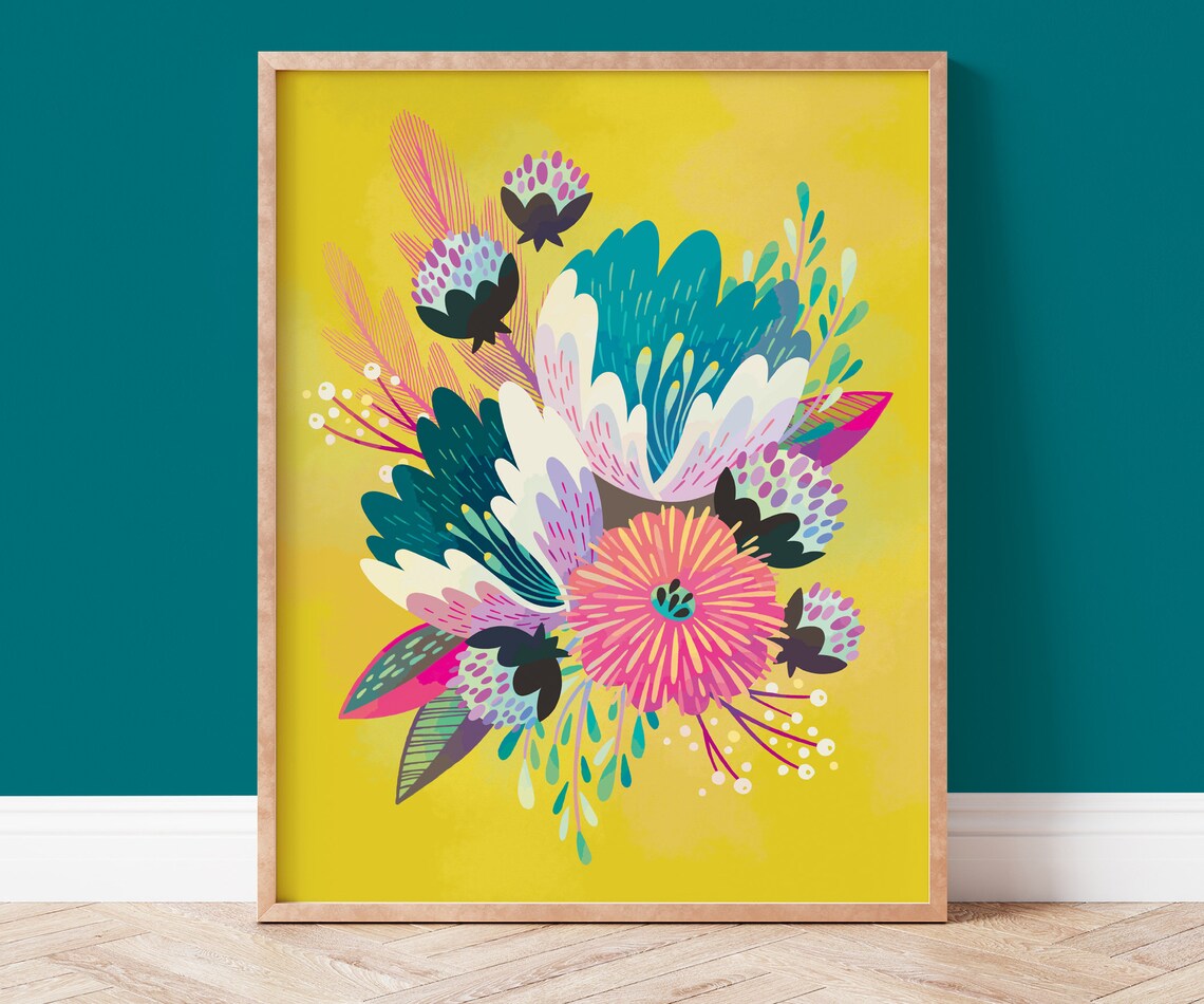 Colorful Flower Wall Art, Bright Floral Art Print
