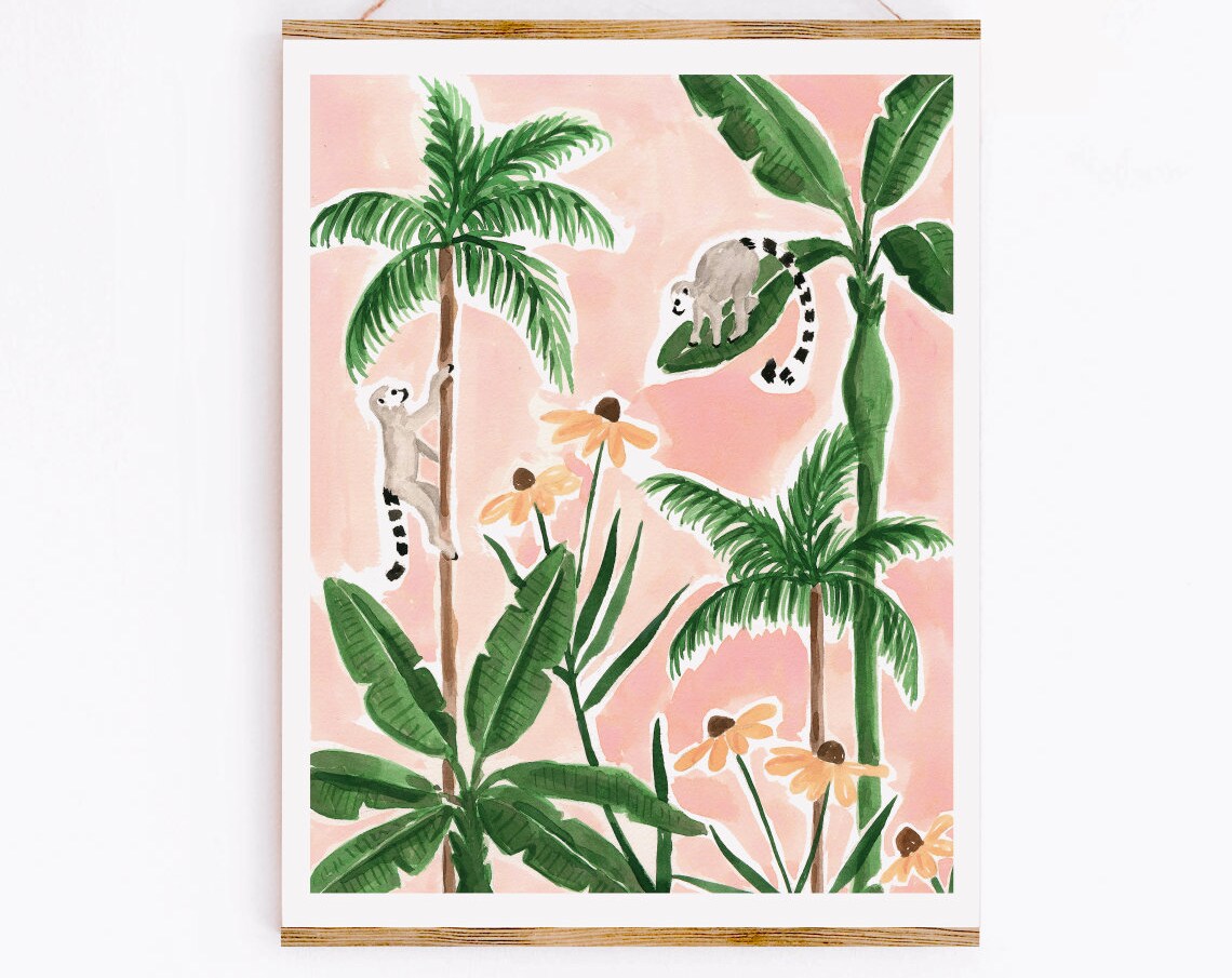 Leaping Lemurs Art Print, Jungle Animal Illustration - Image 4