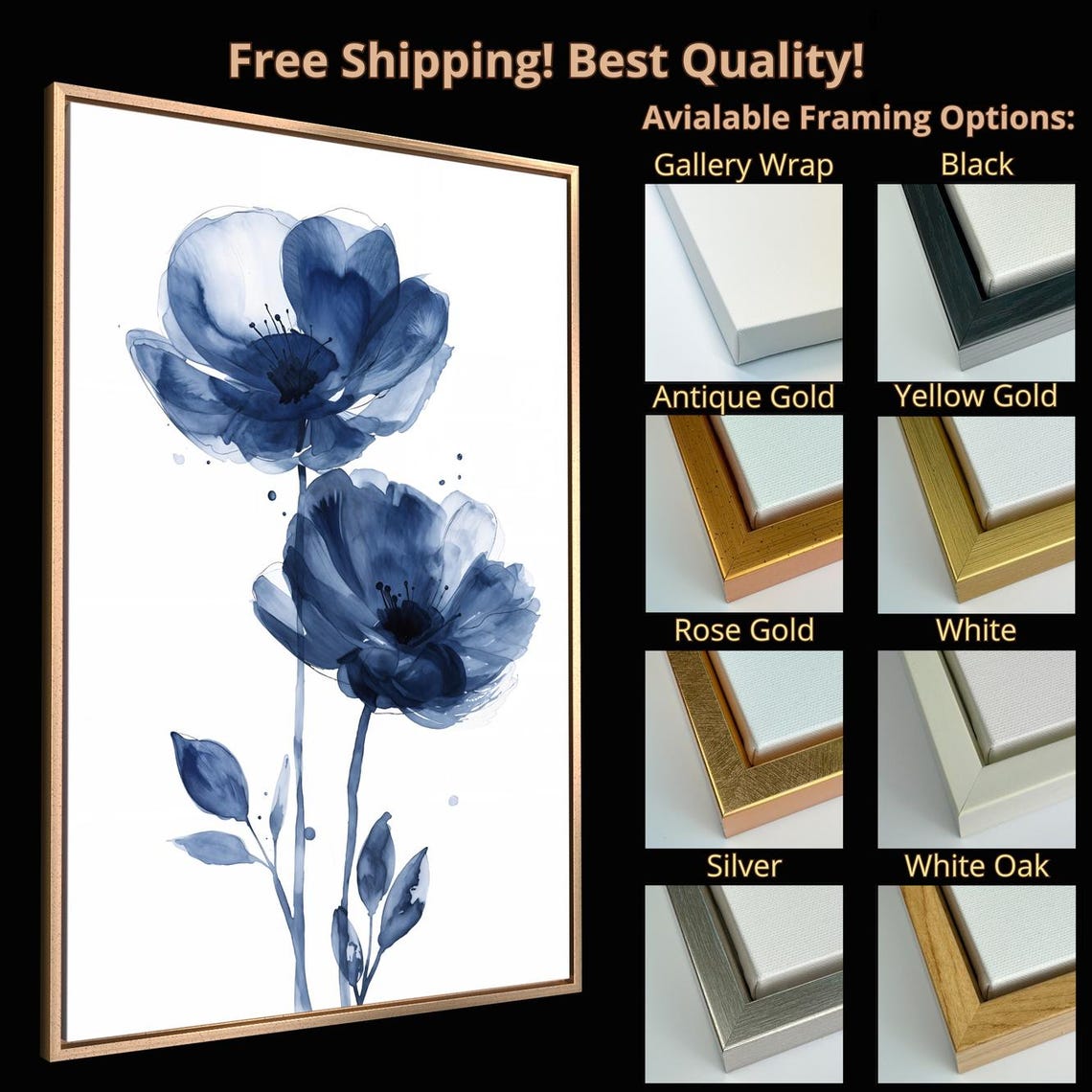 Blue Watercolor Flowers Bloom Pair Botanical Minimalist Poster - Image 4