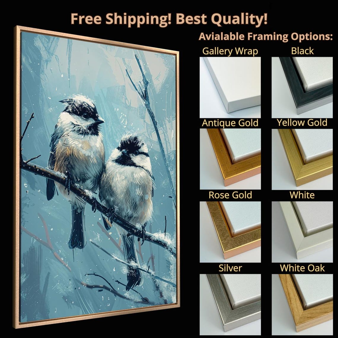 Winter Chickadee Pair Snowy Branch Blue Bird Wildlife Poster - Image 5