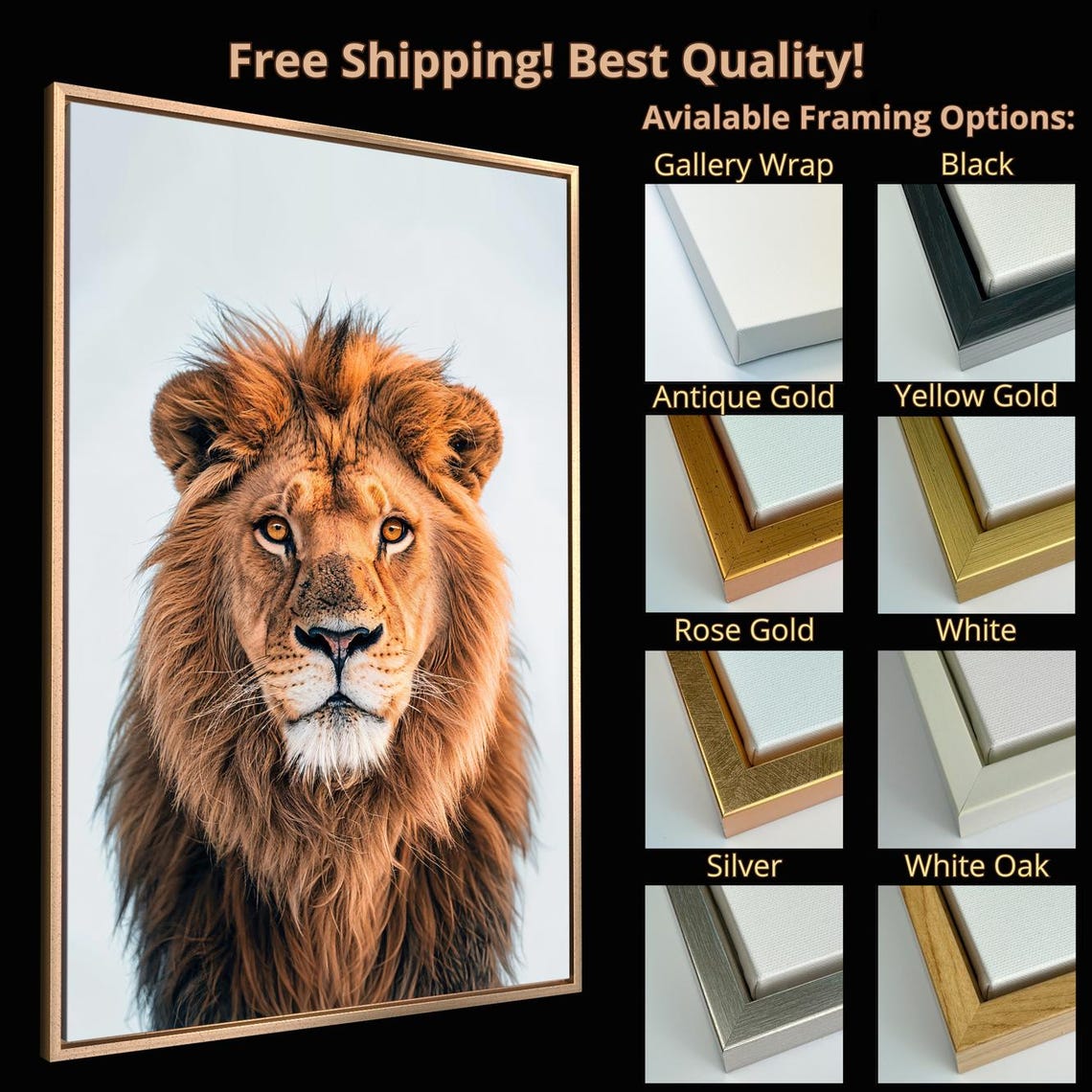 Majestic Lion Portrait Framed Wall Art King Of The Jungle Print Safari Animal Wall Decor Wildlife Photography Poster Ready To Hang - Image 4