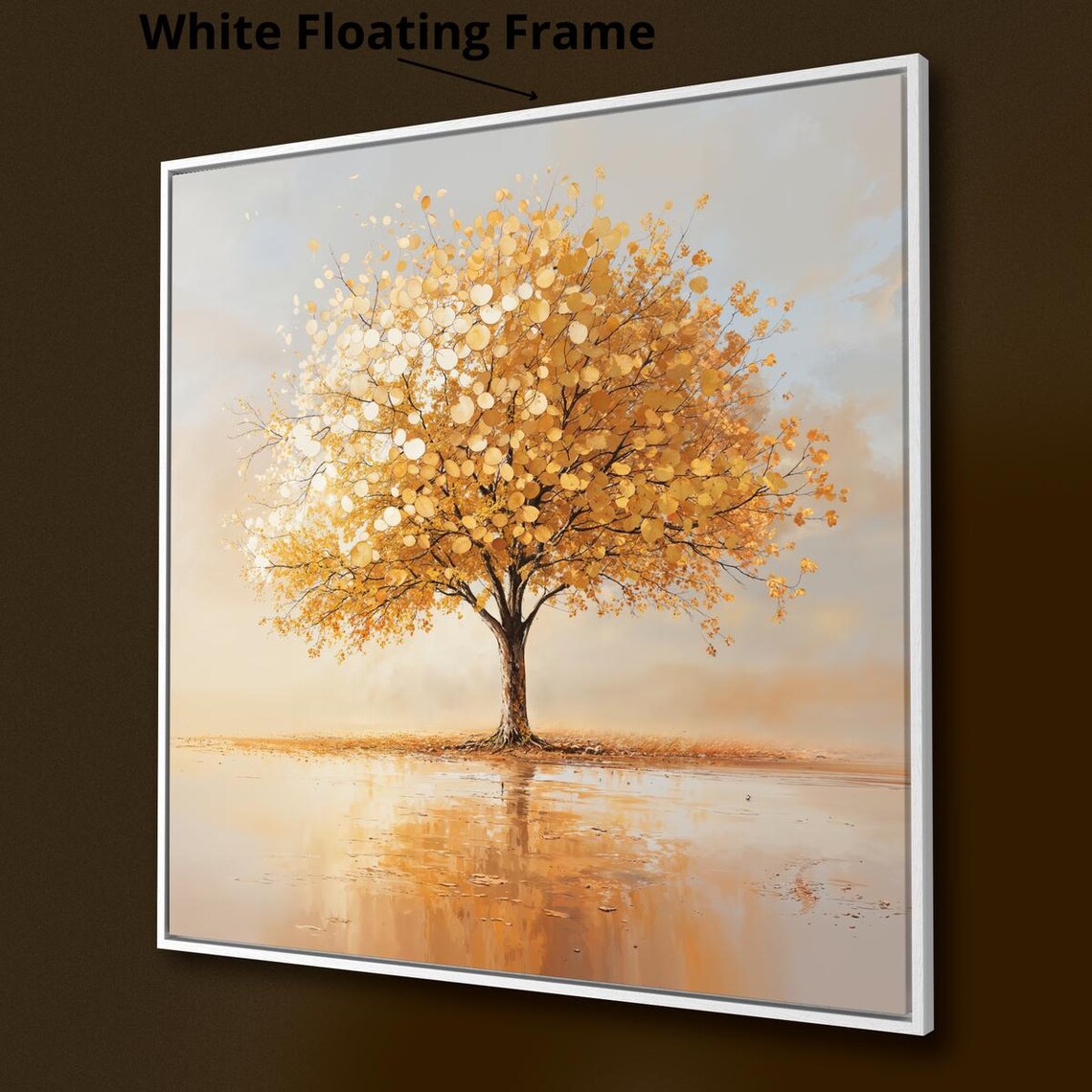 Golden Tree Of Life Autumn Leaves Reflective Water Art Print - Image 2