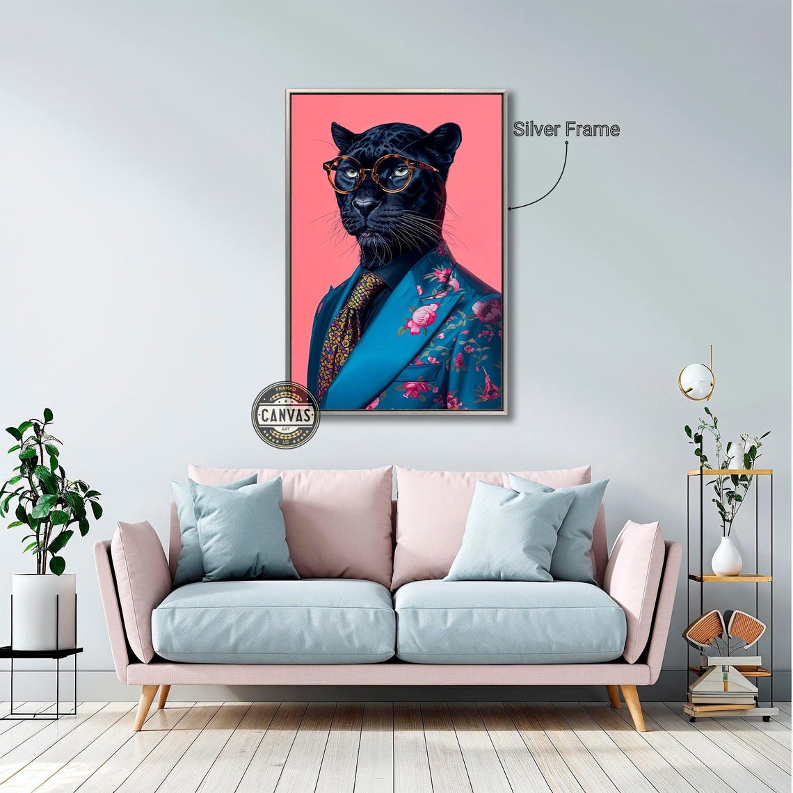Black Panther In Floral Suit And Glasses Bold Pop Portrait Art Poster - Image 5
