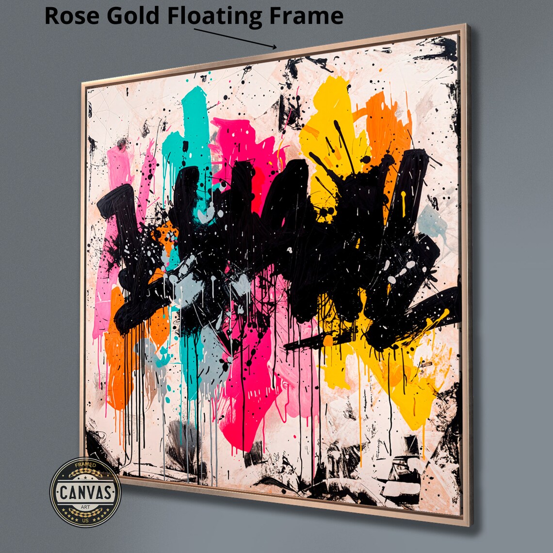 Abstract Graffiti Black Drips Neon Pink Teal Urban Art Print - Image 2