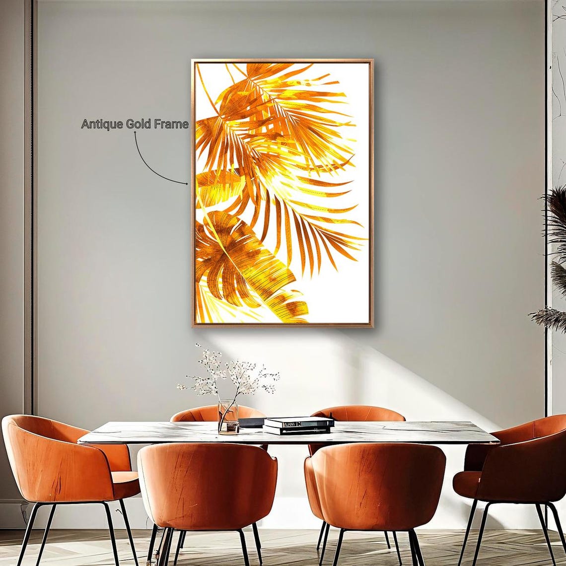 Golden Tropical Palm Fronds Warm Orange Botanical Wall Art Print - Image 3