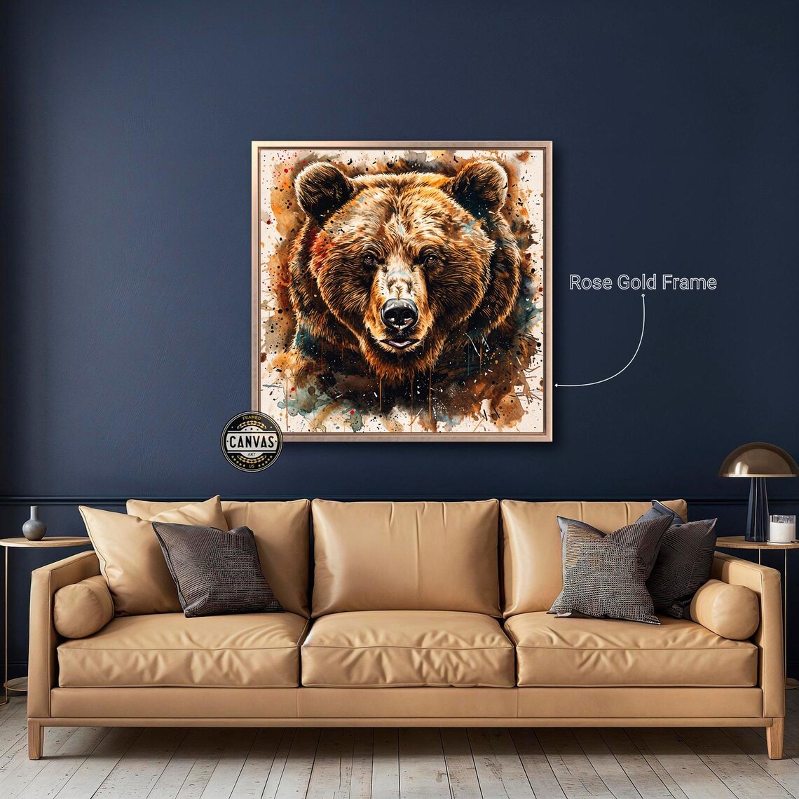 Brown Bear Portrait Watercolor Splatter Wild Animal Face Square Art Poster - Image 5