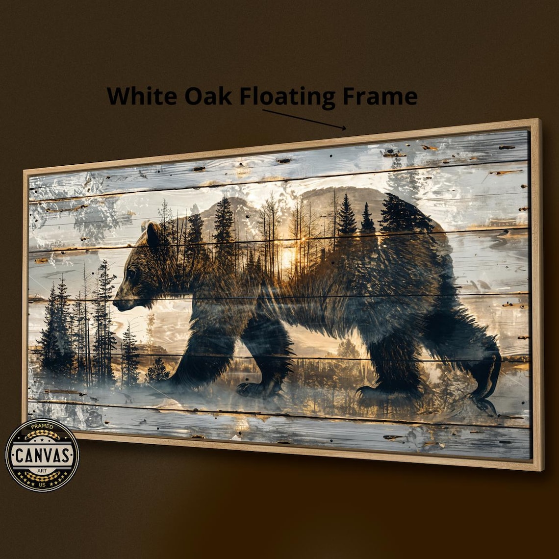 Rustic Bear Silhouette Abstract Forest Landscape Poster - Image 2