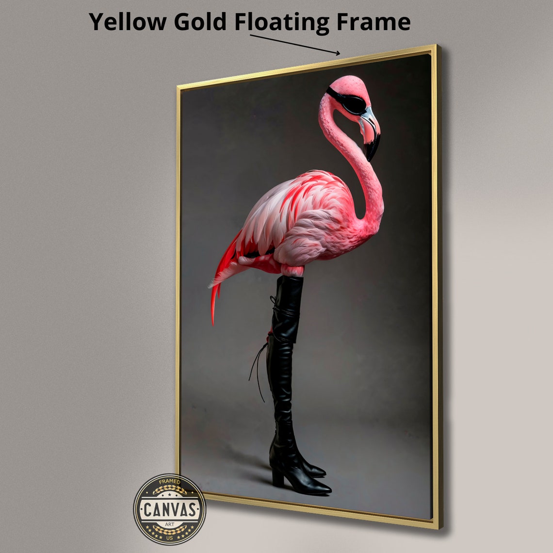 Pink Flamingo In Black Boots Sunglasses Quirky Fashion Art Poster - Image 2