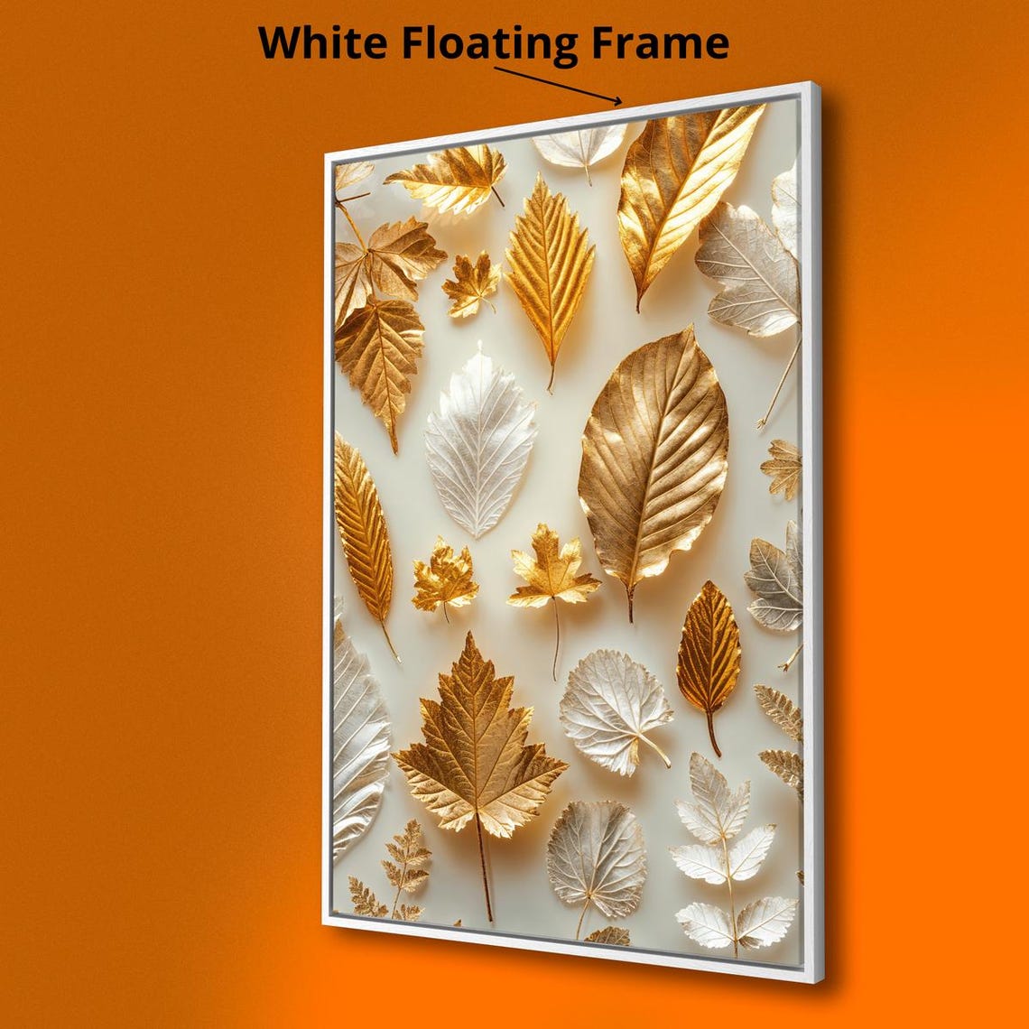 Gold And Silver Autumn Leaves Elegant Botanical Fall Wall Art Print - Image 3