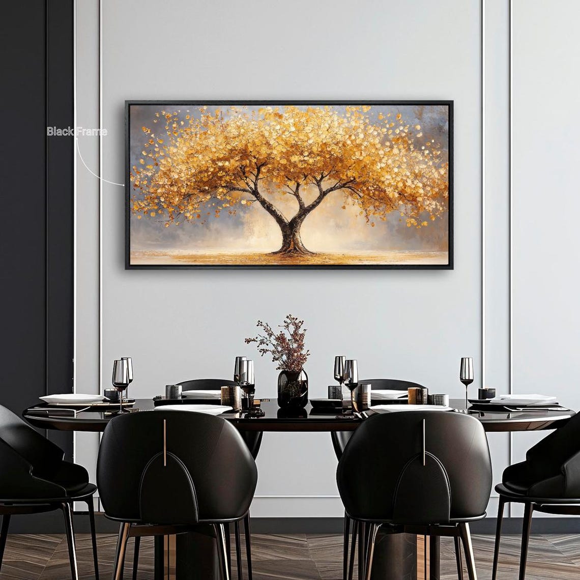 Golden Autumn Tree In Open Field Fall Foliage Abstract Wall Poster - Image 2