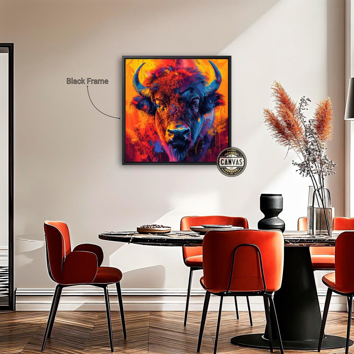 Colorful Bison Head Neon Orange Blue Pop Abstract Wildlife Art Poster - Image 2